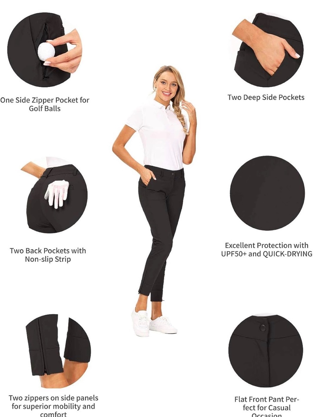 Hiverlay Women’s Black Performance Golf Pants - Slim Fit